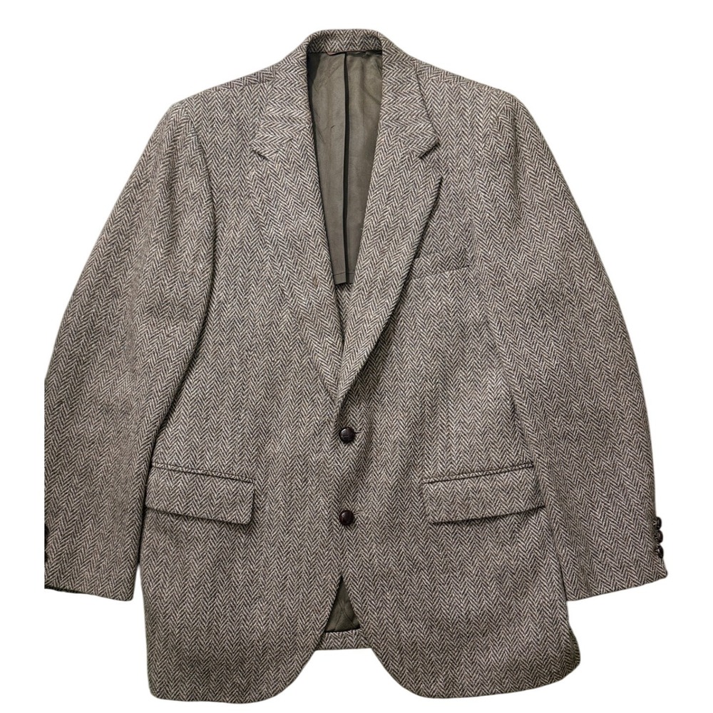 Harris Tweed Brown Herringbone Tweed Blazer Sport Coat Two Button Jacket BB06